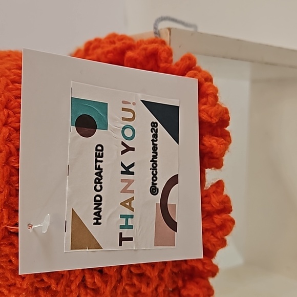 Hand Knit Crochet Bucket Hat Orange Floral Ruffle - Picture 9 of 17